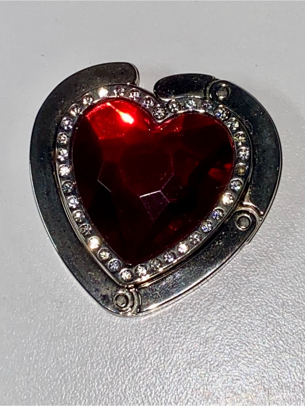 Red Rhinestone Heart Purse Hook Folding Table Handbag Hanger